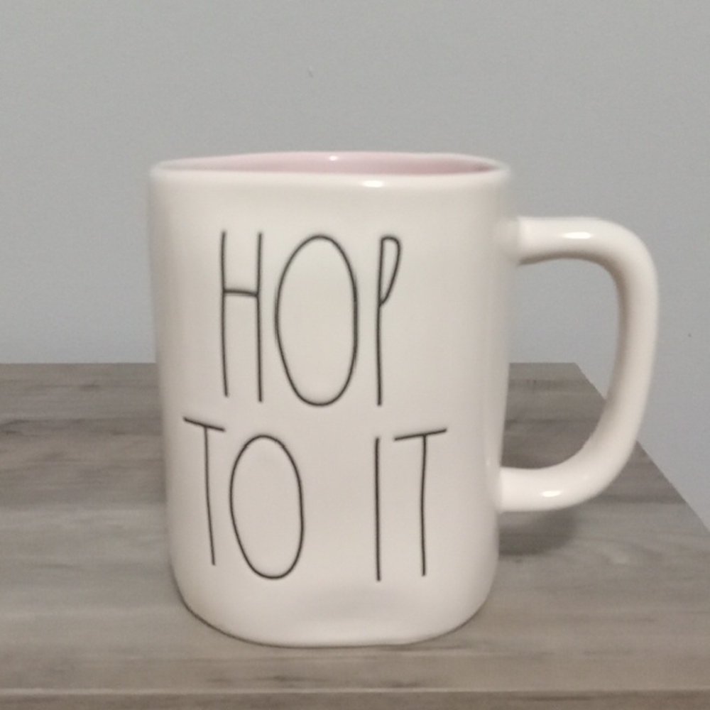 Rae Dunn Ceramic 'Hop To It' Mug with Pink Interior